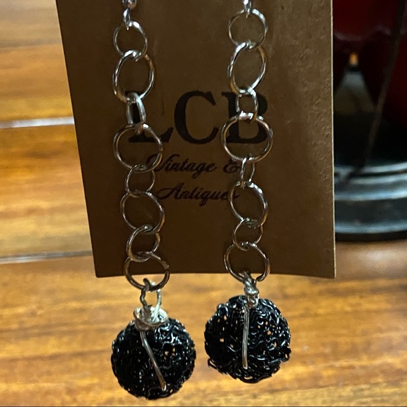 Black Woven Chain Link Ball Extra Long Bohemian Boho Gypsy Drop Earrings - Picture 5 of 9